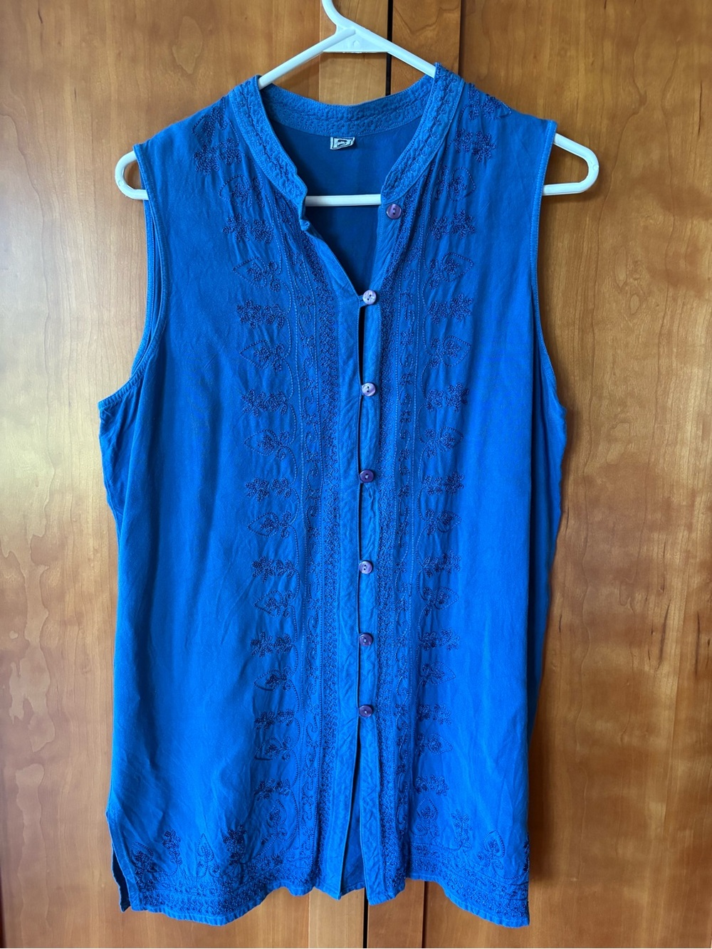 Sleeveless Embroidered Tunic in Royal Blue